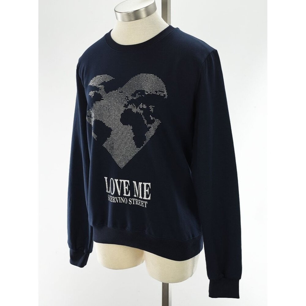 SCERVINO STREET Navy Crystal Graphic Cotton Terry Crew Neck Sweatshirt XL NWT